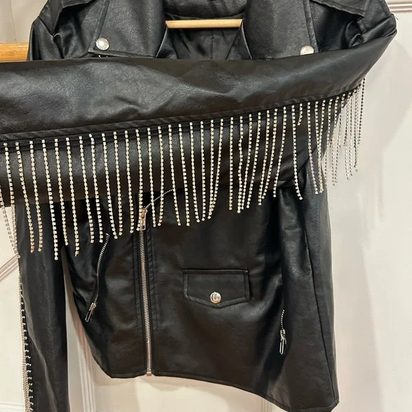 Signature 8 Vegan Leather Rhinestones Fringe Jacket Swiftie Jacket size medium - Picture 6 of 10
